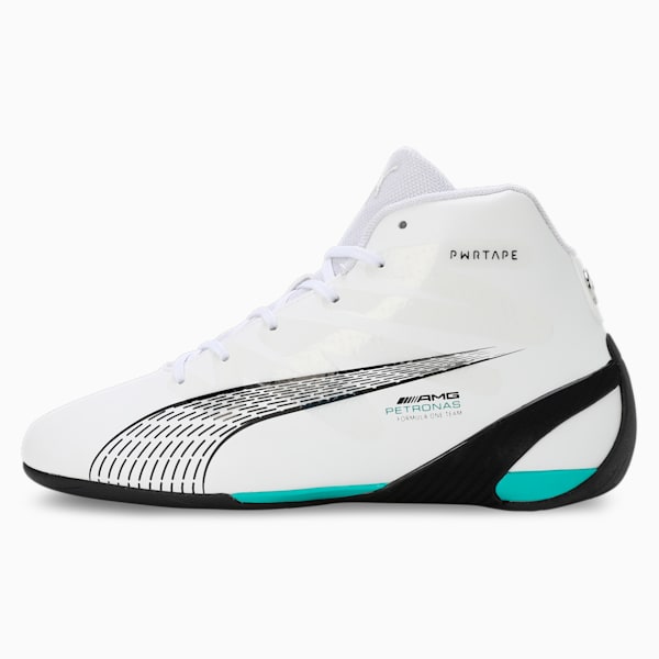 Mercedes-AMG Petronas Motorsport Carbon Cat Mid Driving Shoes, PUMA White-Spectra Green-PUMA Black, extralarge-IND