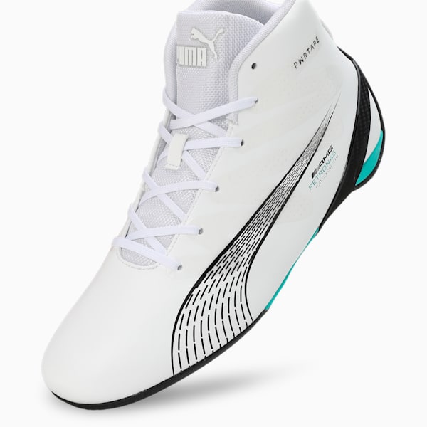 Mercedes-AMG Petronas Motorsport Carbon Cat Mid Driving Shoes, PUMA White-Spectra Green-PUMA Black, extralarge-IND