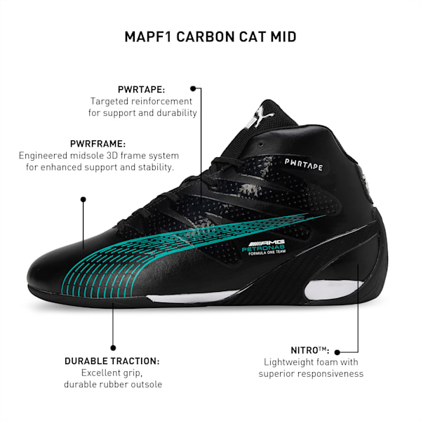 Mercedes-AMG Petronas Motorsport Carbon Cat Mid Driving Shoes, PUMA Black-Spectra Green, extralarge-IND