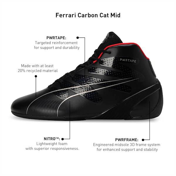 Scuderia Ferrari Carbon Cat Mid Driving Shoes, PUMA Black-PUMA Black, extralarge-IND