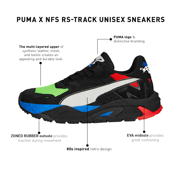 PUMA x NFS RS-Track Unisex Sneakers, PUMA Black-PUMA White-Fizzy Apple, extralarge-IND