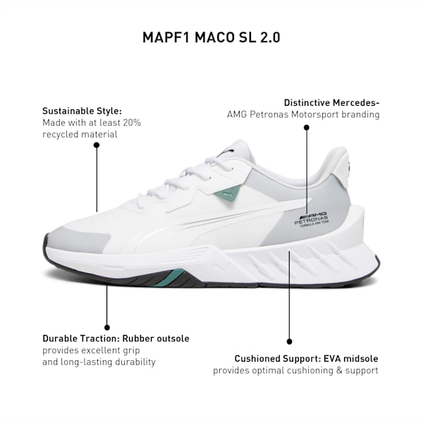 Mercedes-AMG PETRONAS Maco SL 2.0 Driving Shoes, PUMA White-Mercedes Team Silver, extralarge-IND