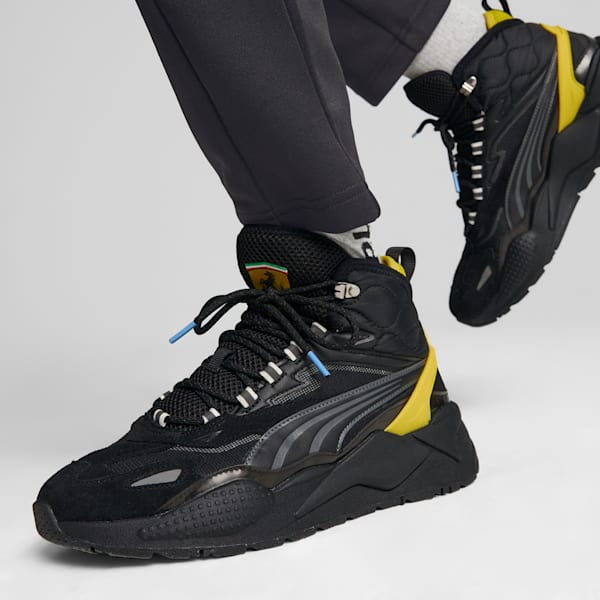 Scuderia Ferrari RS-X Mid Unisex Motorsport Sneakers, PUMA Black-Speed Yellow, extralarge-IND