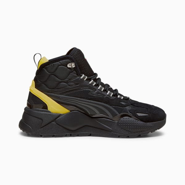 Scuderia Ferrari RS-X Mid Unisex Motorsport Sneakers, PUMA Black-Speed Yellow, extralarge-IND