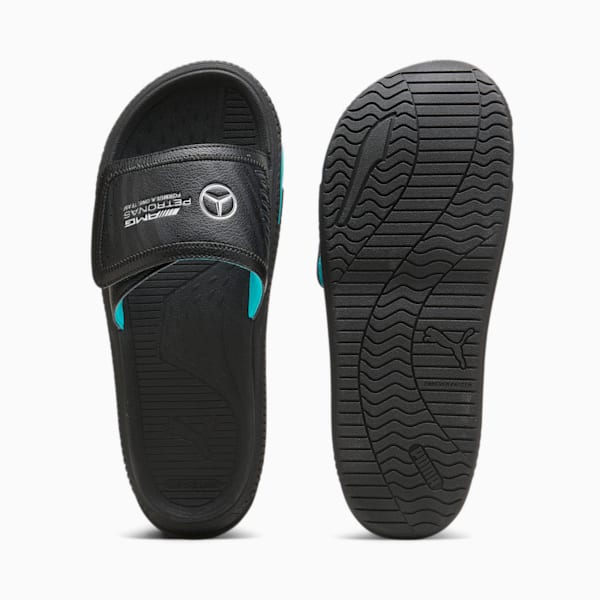 Mercedes AMG Petronas F1 Softride 2.0 Men's Slides, PUMA Black-Flat Dark Gray-Sheen Green, extralarge-IND