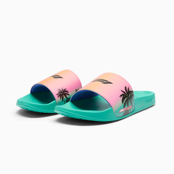 PUMA x F1® Leadcat 2.0 Miami Grand Prix Slides, Sparkling Green-Clementine-Poison Pink, extralarge