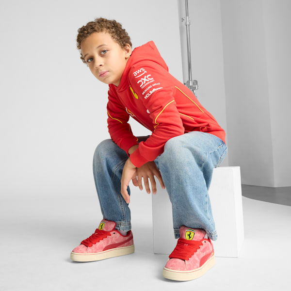 Tenis Scuderia Ferrari Desert Sun Suede XL para niños grandes, Rosso Corsa-Alpine Snow, extralarge