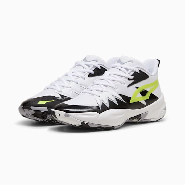 Genetics Unisex Basketball Shoes, PUMA White-Electric Lime, extralarge-IDN