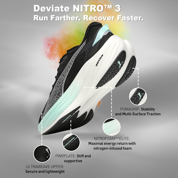 Deviate NITRO™ 3 Women's Running Shoes, PUMA Black-Mint Melt, extralarge-IND