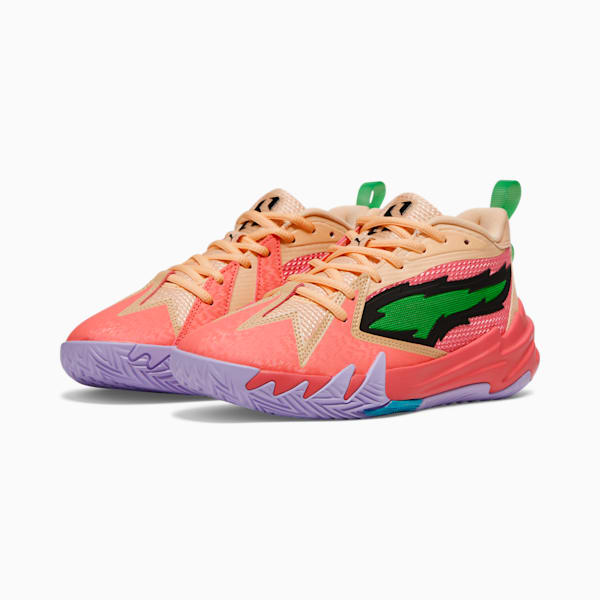 Tenis de básquetbol juvenil Scoot Zeros Georgia Peach, Passionfruit-PUMA Green-Peach Fizz, extralarge