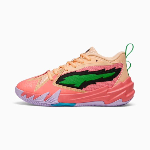 Tenis de básquetbol juvenil Scoot Zeros Georgia Peach, Passionfruit-PUMA Green-Peach Fizz, extralarge