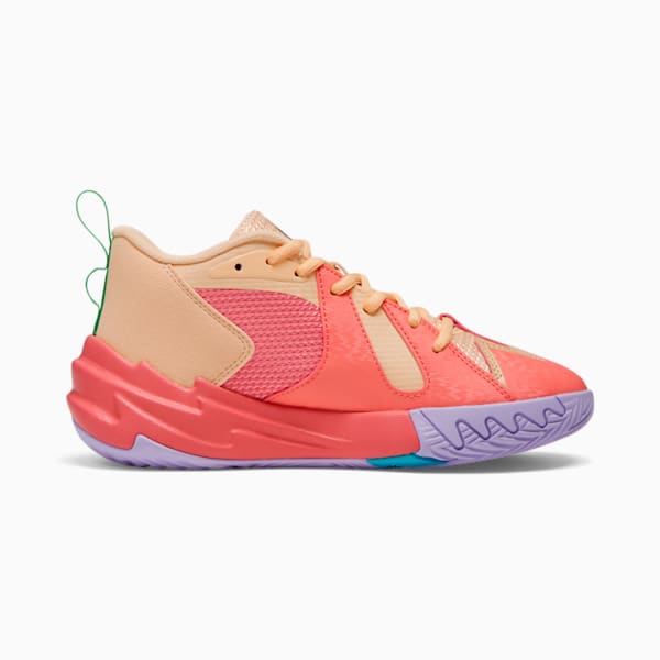 Tenis de básquetbol juvenil Scoot Zeros Georgia Peach, Passionfruit-PUMA Green-Peach Fizz, extralarge
