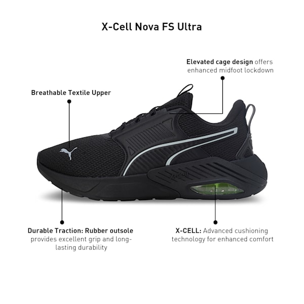 X-Cell Nova FS Ultra Running Shoes, PUMA Black-Electric Lime-Cool Mid Gray, extralarge-IND