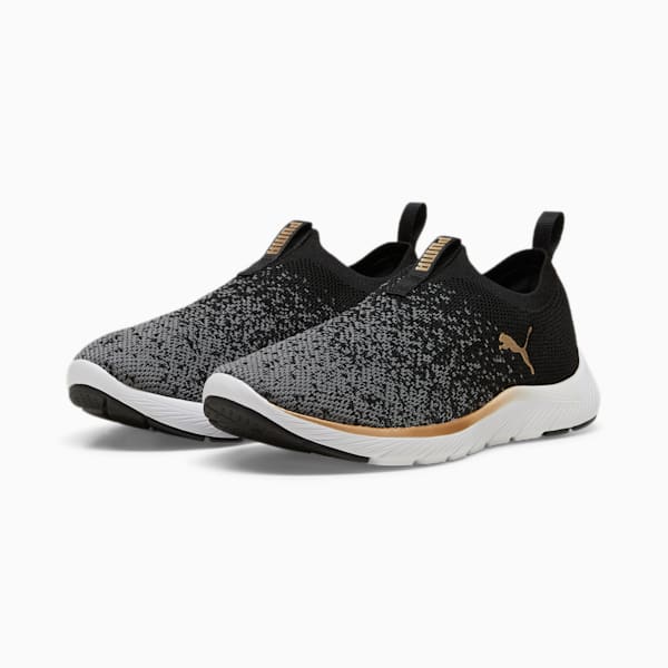 ウィメンズ ソフトライド レミ スリップオン ニット ランニングシューズ, PUMA Black-PUMA Gold-Cool Dark Gray, extralarge-JPN