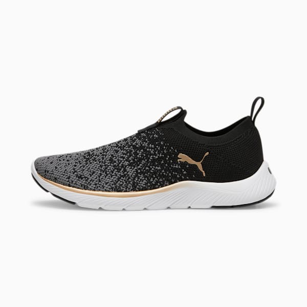 Softride Remi Slip-On Knit Women's Running Shoes, PUMA Black-PUMA Gold-Cool Dark Gray, extralarge-IND