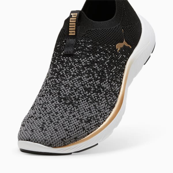 Softride Remi Slip-On Knit Women's Running Shoe, PUMA Black-PUMA Gold-Cool Dark Gray, extralarge