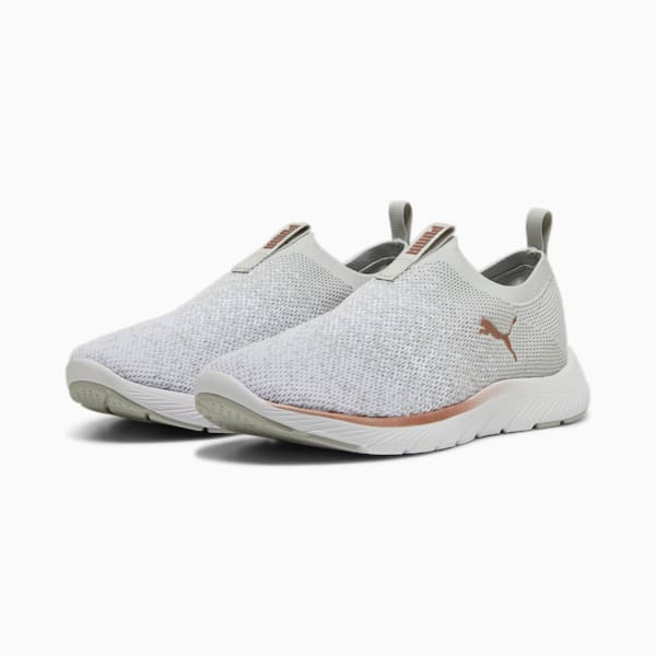 Softride Remi Slip-On Knit Women's Running Shoe, Ash Gray-PUMA White-Rose Gold, extralarge