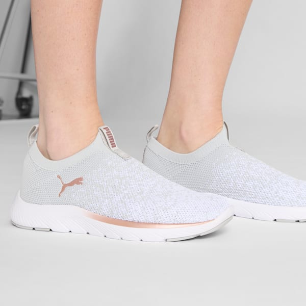 Softride Remi Slip-On Knit Women's Running Shoe, Ash Gray-PUMA White-Rose Gold, extralarge