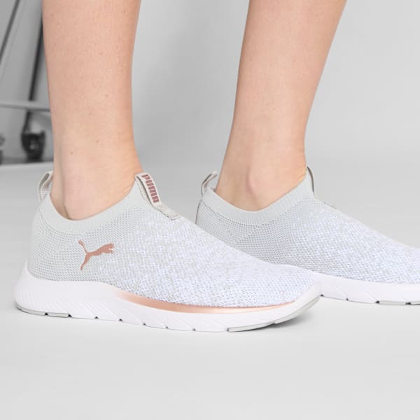 Softride Remi Slip-On Knit Women's Slip-On Shoes, Ash Gray-PUMA White-Rose Gold, extralarge