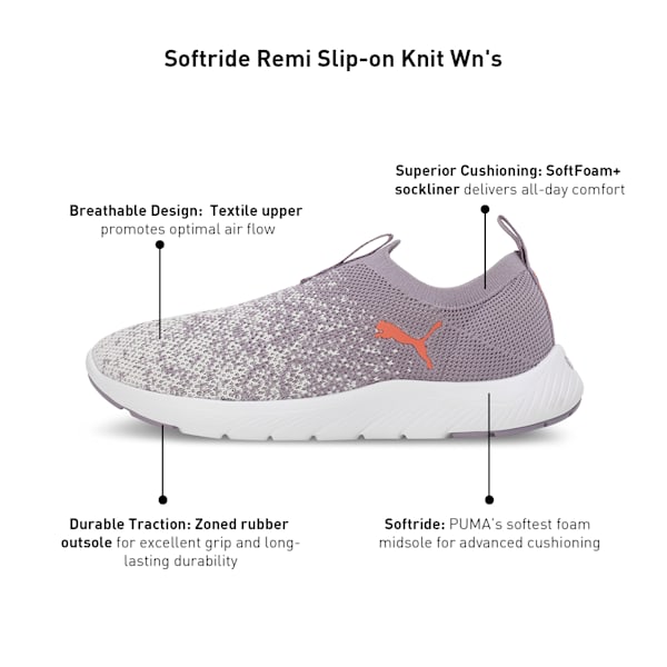 Softride Remi Slip-On Knit Women's Running Shoes, Pale Plum-Warm White-Deeva Peach, extralarge-IND