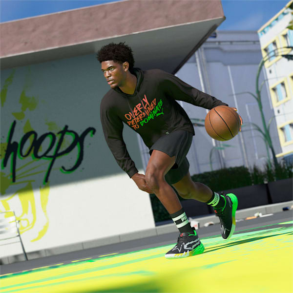 Chaussures de basketball Scoot Zeros PUMA x 2K pour enfant, PUMA Black-Fluo Green, extralarge
