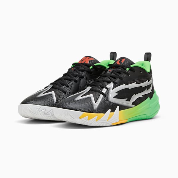 Chaussures de basketball Scoot Zeros PUMA x 2K pour enfant, PUMA Black-Fluo Green, extralarge