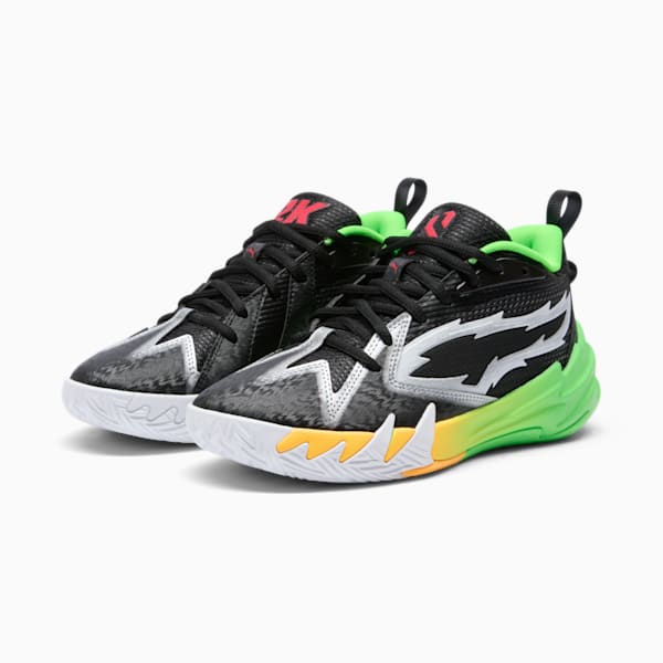 Tenis de baloncesto para niños grandes PUMA x 2K Scoot Zeros, PUMA Black-Fluo Green, extralarge