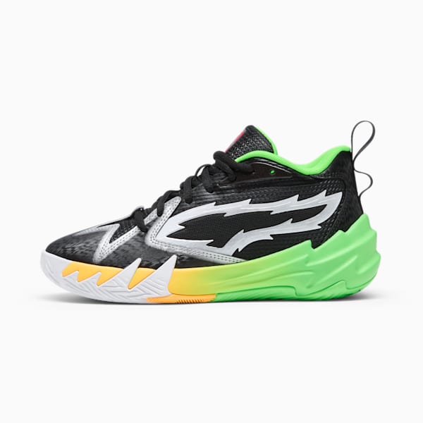 Chaussures de basketball Scoot Zeros PUMA x 2K pour enfant, PUMA Black-Fluo Green, extralarge