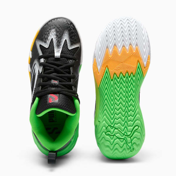 Tenis de baloncesto para niños grandes PUMA x 2K Scoot Zeros, PUMA Black-Fluo Green, extralarge