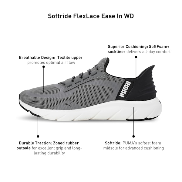 Softride FlexLace Ease In Running Shoes, Flat Medium Gray-Flat Dark Gray-Warm White, extralarge-IND