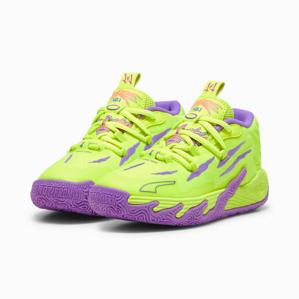 Tenis de baloncesto para niños PUMA x LAMELO BALL MB.03 Golden Child, Safety Yellow-Purple Glimmer, extralarge