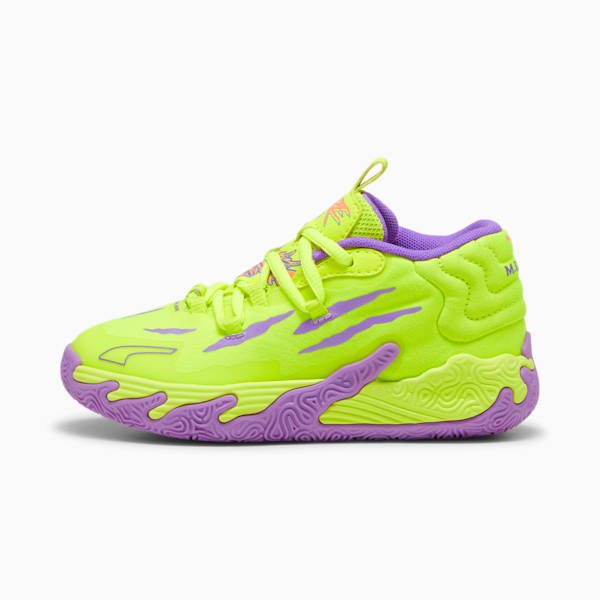 Tenis de baloncesto para niños PUMA x LAMELO BALL MB.03 Golden Child, Safety Yellow-Purple Glimmer, extralarge