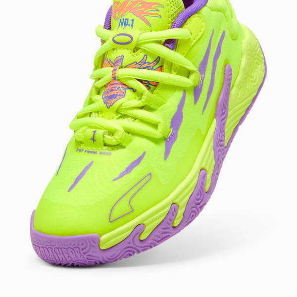 Tenis de baloncesto para niños PUMA x LAMELO BALL MB.03 Golden Child, Safety Yellow-Purple Glimmer, extralarge