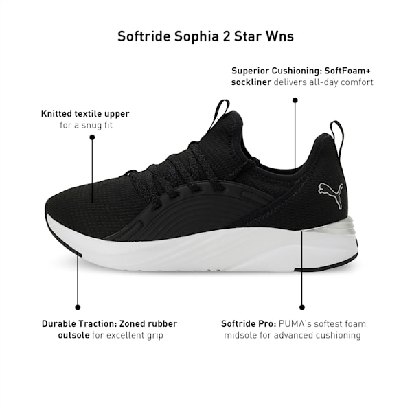 SOFTRIDE Sophia 2 Star Women's Running Shoes, PUMA Black-PUMA Silver-PUMA White, extralarge-IND