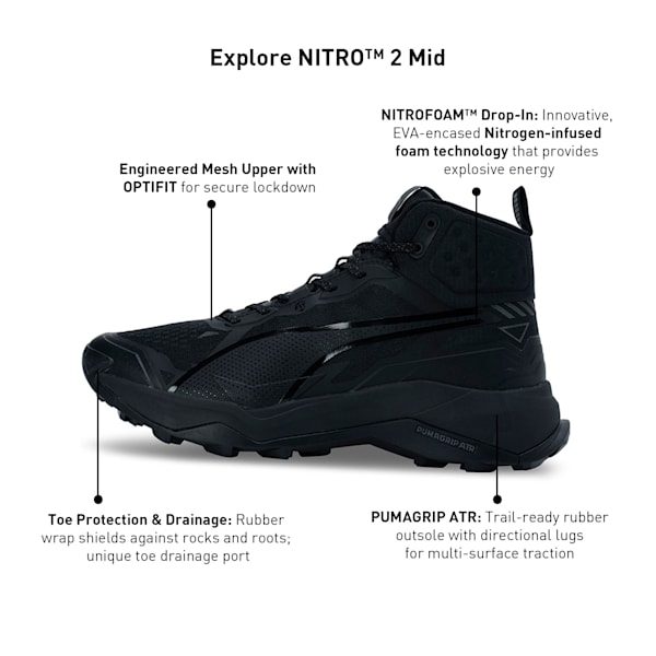 Explore NITRO™ 2 Mid Men's Hiking Shoes, PUMA Black, extralarge-IND
