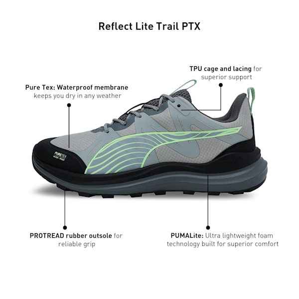 Reflect Lite Trail PTX Unisex Running Shoes, Smokey Gray-PUMA Black-Fizzy Apple, extralarge-IND