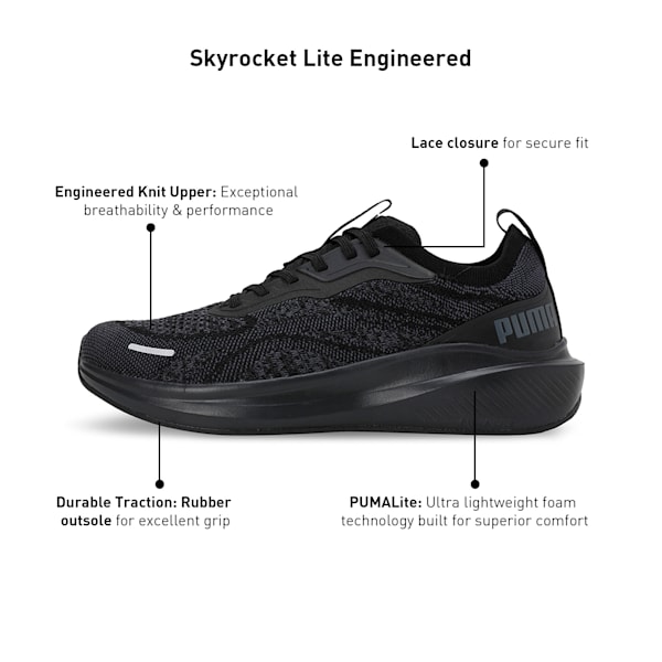 Skyrocket Lite Engineered Running Shoes, PUMA Black-Strong Gray, extralarge-IND
