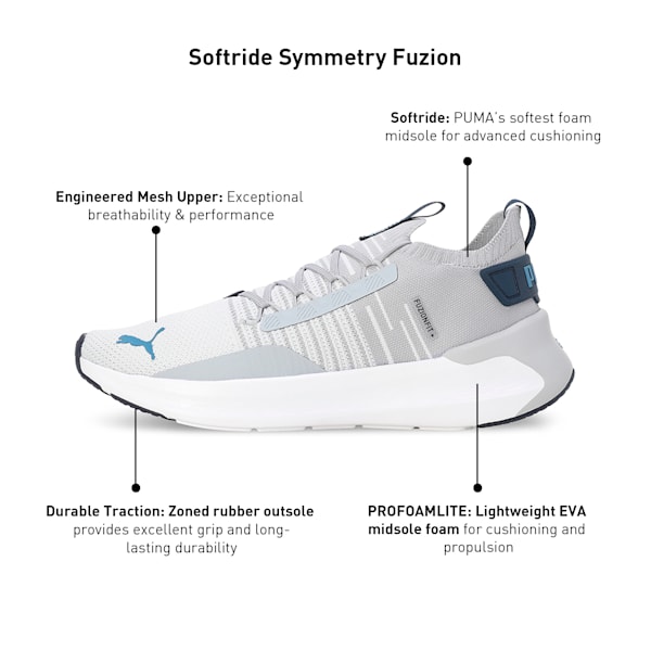 SOFTRIDE Symmetry Fuzion Running Shoes, Gray Fog-Silver Mist-Blue Horizon, extralarge-IND