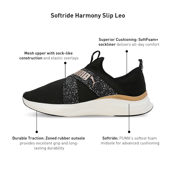 SOFTRIDE Harmony Slip Leo Women's Running Shoes, PUMA Black-Warm White-Alpine Snow, extralarge-IND