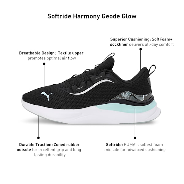 SOFTRIDE Harmony Geode Glow Women's Running Shoes, PUMA Black-Nitro Blue, extralarge-IND