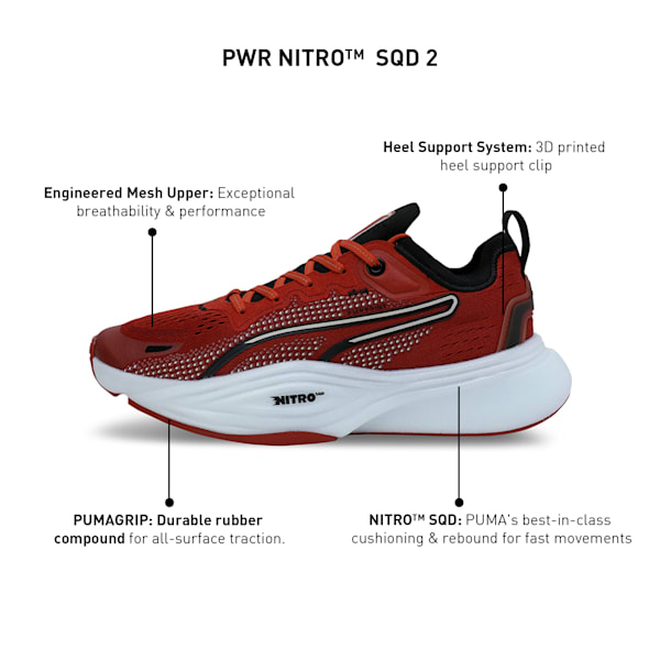 PWR NITRO™ SQD 2 Training Shoes, Mars Red-PUMA White-PUMA Black, extralarge-IND