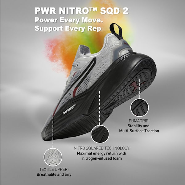 PWR NITRO™ SQD 2 Training Shoes, Gray Echo-PUMA Black-Ruby Shimmer-PUMA White, extralarge-IND