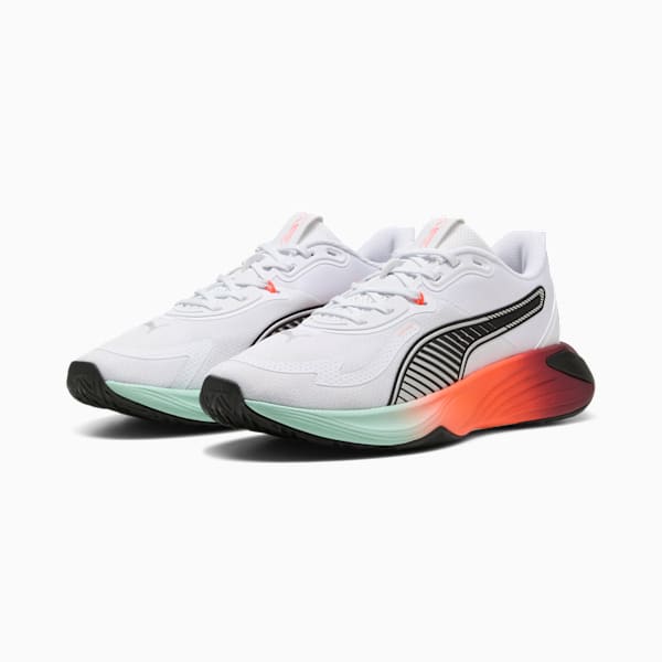 Tenis de entrenamiento PWR Hybrid, PUMA White-Glowing Red-Ruby Shimmer-Mint Melt, extralarge
