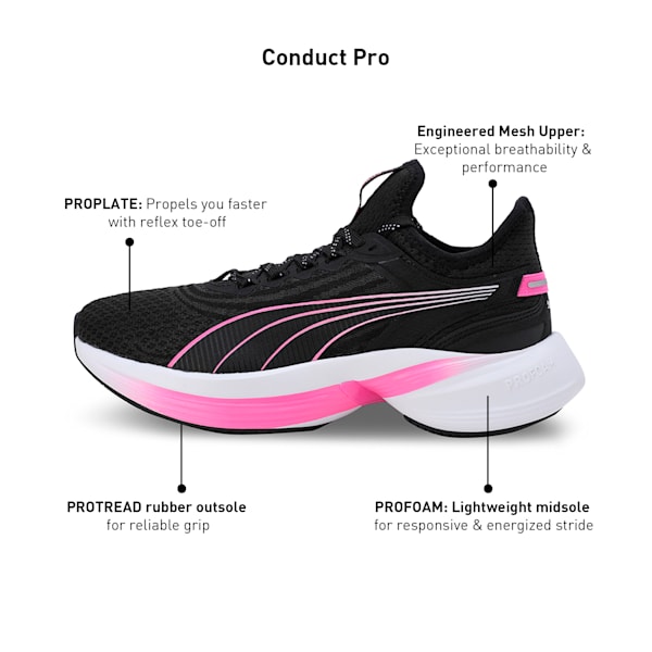 Conduct Pro Women's Running Shoes, PUMA Black-Poison Pink-PUMA Silver, extralarge-IND