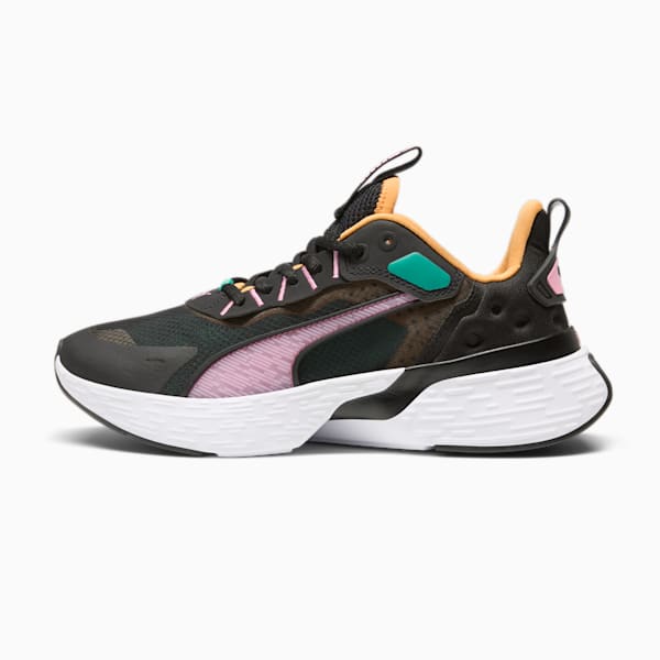 SOFTRIDE Sway Women's Running Shoe, PUMA Black-Sparkling Green-Clementine, extralarge