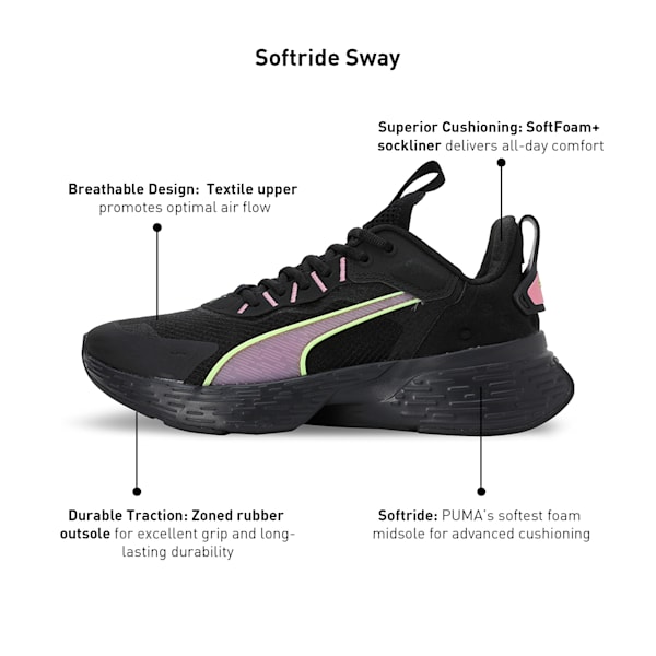 SOFTRIDE Sway Women's Running Shoes, PUMA Black-Mauved Out-Fizzy Apple, extralarge-IND