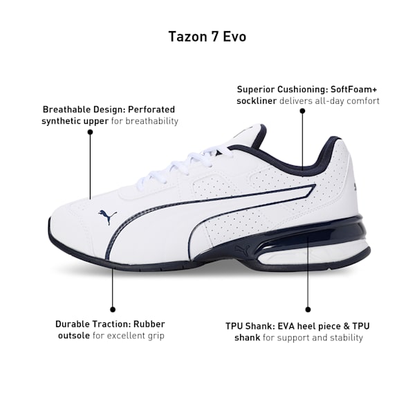 Tazon 7 Evo Unisex Running Shoes, PUMA White-PUMA Navy, extralarge-IND
