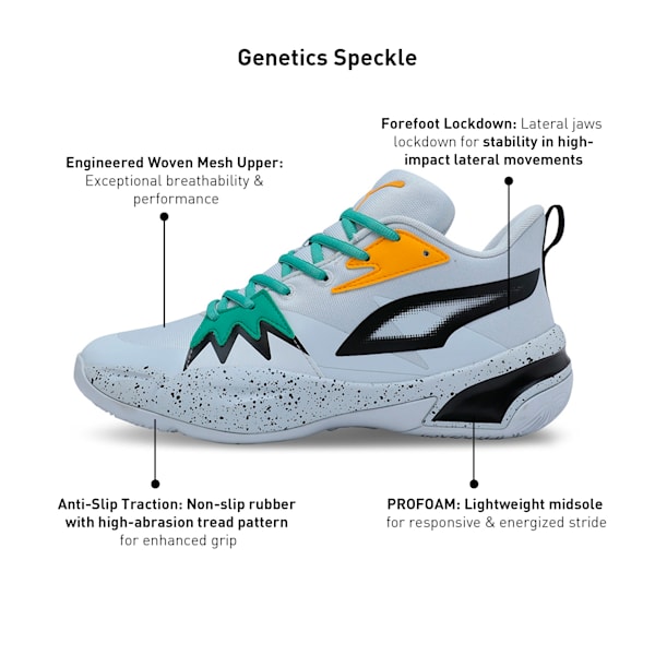 Genetics Speckle Basketball Shoes, PUMA Black-Silver Mist-Jade Frost, extralarge-IND