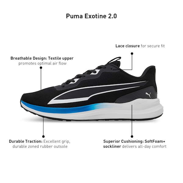 PUMA Exotine 2.0 Men's Running Shoes, Flat Dark Gray-PUMA White-Racing Blue, extralarge-IND