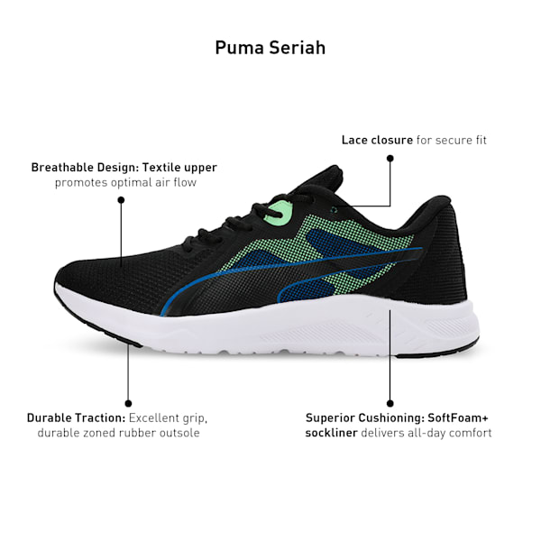 PUMA Seriah Men's Running Shoes, PUMA Black-Spring Fern-Racing Blue, extralarge-IND